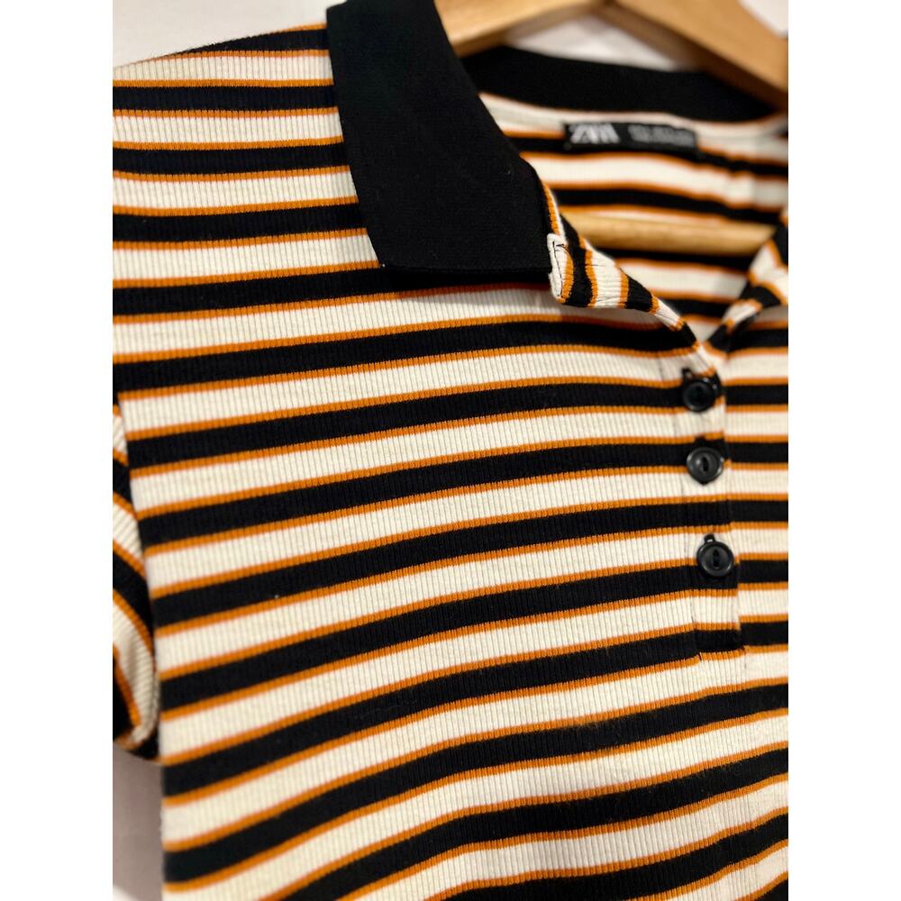 Zara Striped Polo Mini Dress - Jey Aesthetic Essential Y2K Cream Orange Black S - Picture 4 of 6